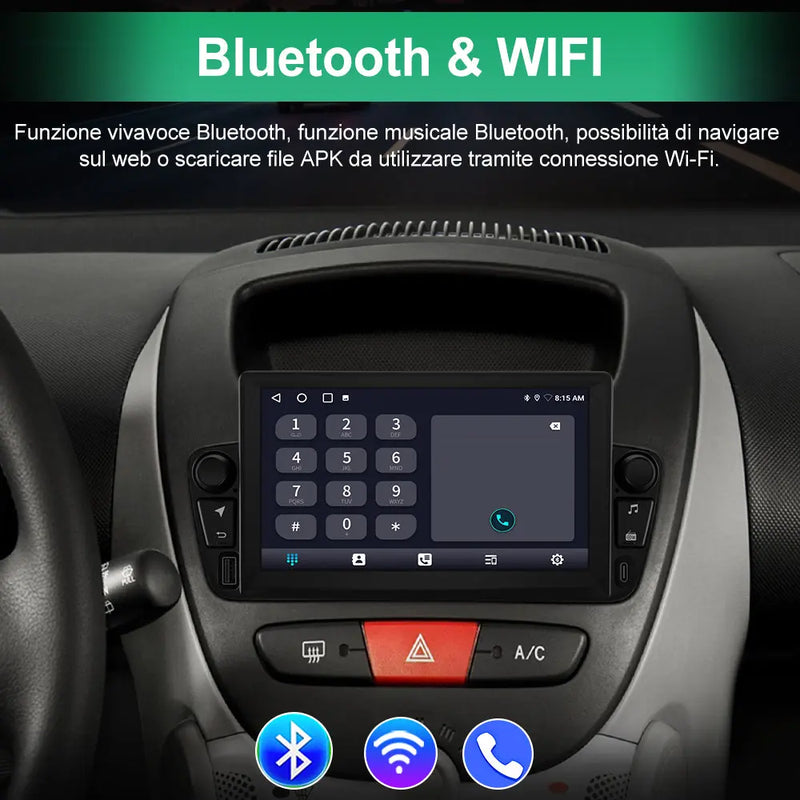 AWESAFE Android 13 2G+64G Autoradio per Peugeot 107 Toyota Aygo Citroen C1 2005 - 2014,con Wireless Carplay e Android Auto,7 Pollici Touchscreen Radio con WiFi GPS DSP AWESAFE