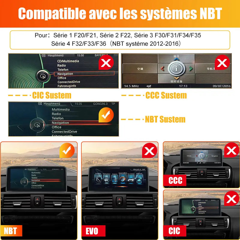 AWESAFE Android 13 2G+8G Autoradio Stéréo 10,25 pouces avec CarPlay et Android Auto pour BMW Série 1 F20/F21 système NBT (2012-2016) AWESAFE