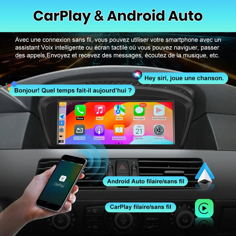 AWESAFE Android 13 2G+8G Autoradio Stéréo 8,8 pouces écran tactile avec Bluetooth, GPS, CarPlay et Android Auto pour BMW E60/E90 système CCC (2003-2008) AWESAFE SHOP