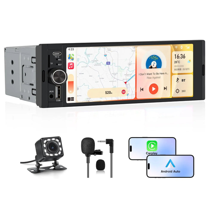 AWESAFE Android 13 6.36 Inch 1 DIN Touchscreen Car Stereo, Universal CarPlay & Android Auto Support, Bluetooth, GPS, FM/AM Radio, Rearview Camera AWESAFE SHOP