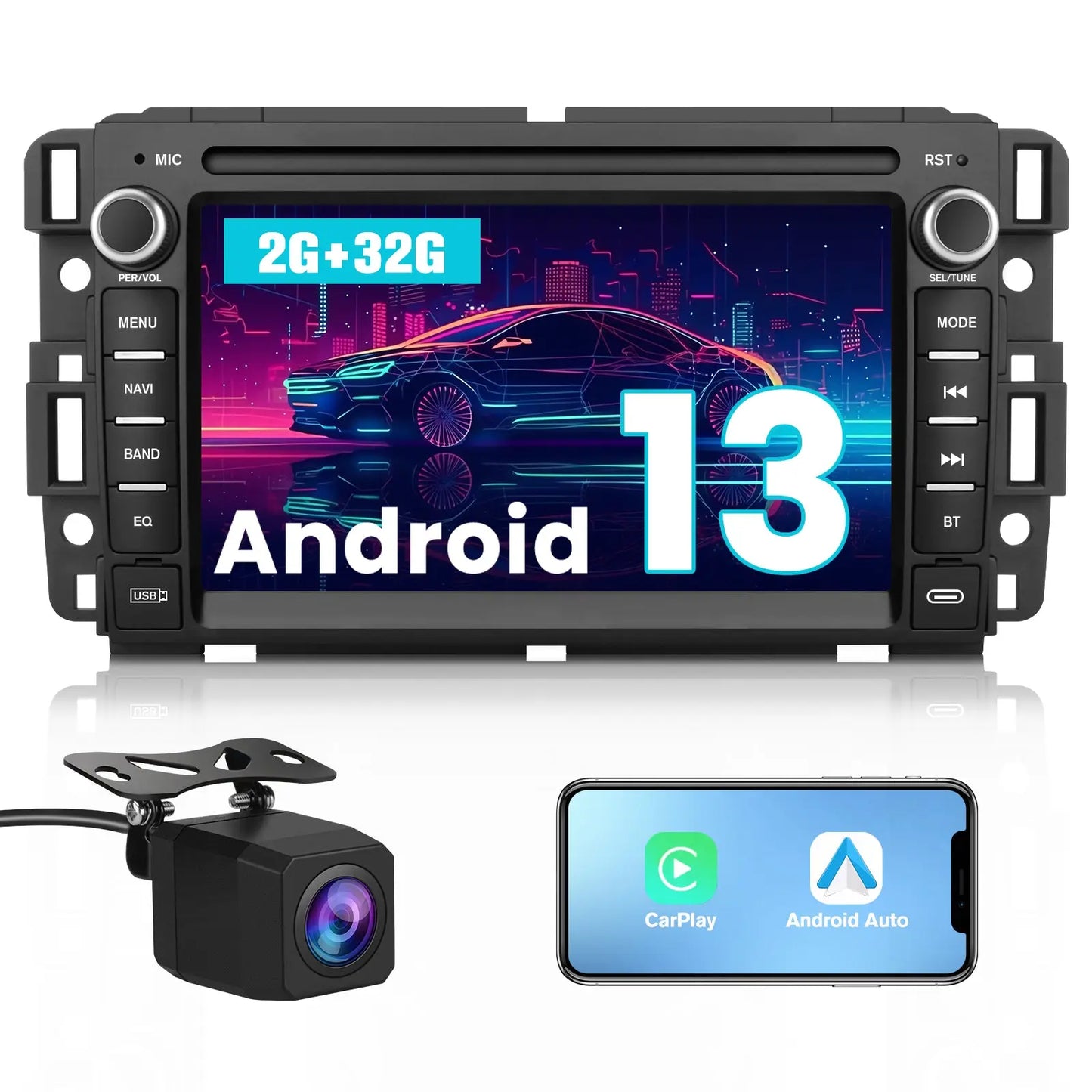 AWESAFE Android 13 7 inch Touchscreen Car Radio Stereo for Chevrolet Silverado Tahoe GMC Sierra Yukon with Built-in Wireless CarPlay & Android Auto,Bluetooth,GPS,DSP,FM AWESAFE