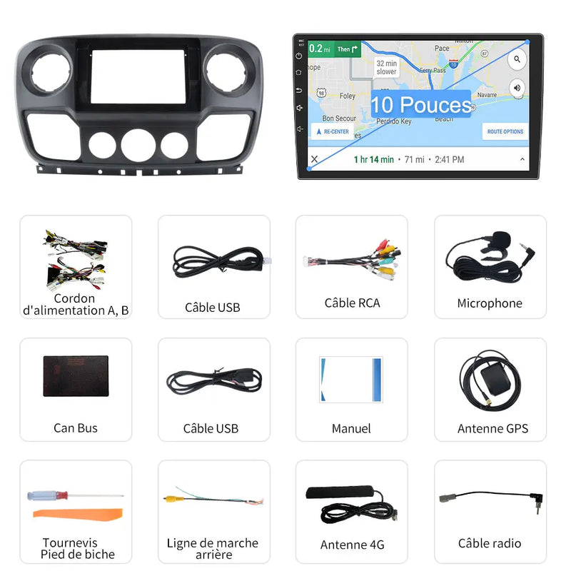 AWESAFE Android 13 Autoradio 10.1 pouces 4G 4+64 Go avec BT/DSP/Android Auto & CarPlay sans fil - pour Renault Master/Nissan NV400/0pel Movano 2010-2016 AWESAFE
