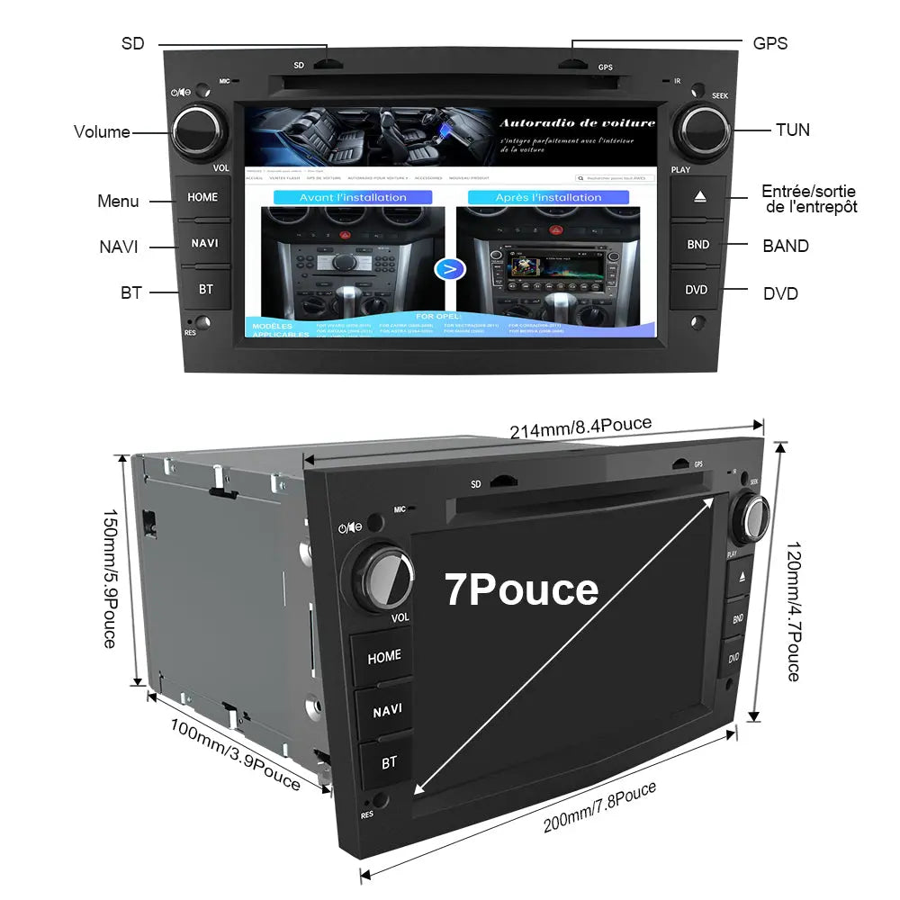 AWESAFE Android 13 Autoradio 7 pouces 2Go +32 Go avec WiFi /Bluetooth/DSP/FM/AM - pour Opel AWESAFE