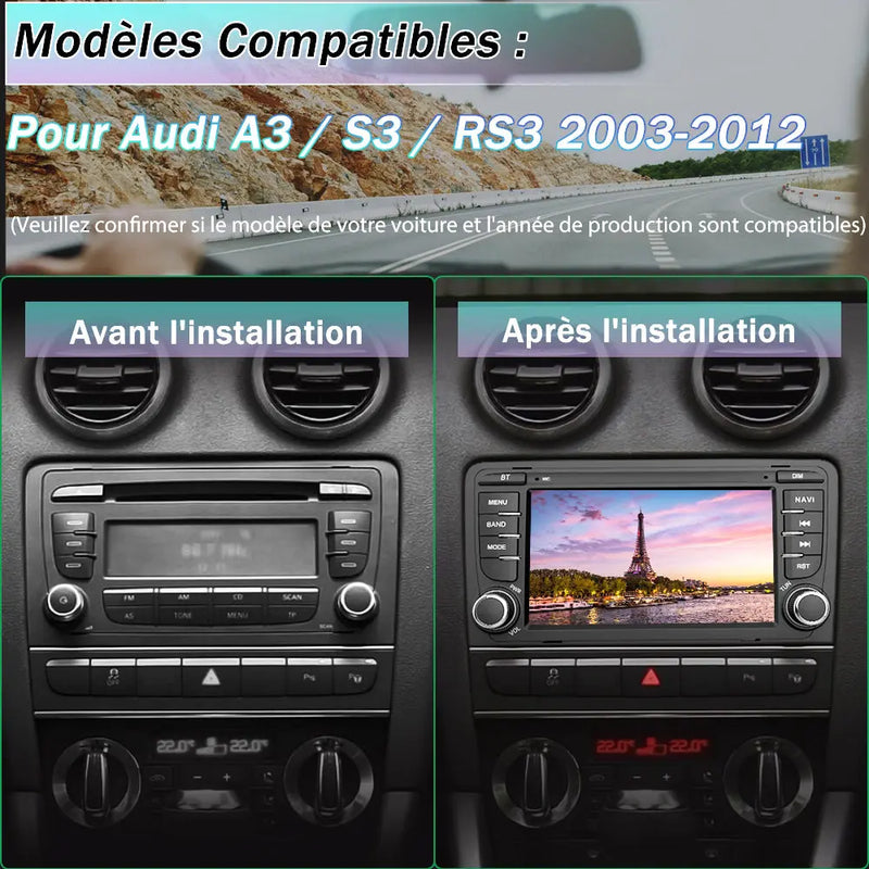 AWESAFE Android 13 Autoradio 7 pouces 2+64Go avec Caméra de Recul/Bluetooth/DSP/FM/AM/Android Auto & CarPlay sans fil - pour Audi A3/S3/RS3 2003-2012 AWESAFE