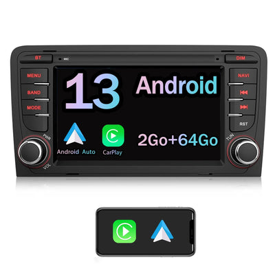 AWESAFE Android 13 Autoradio 7 pouces 2+64Go avec Caméra de Recul/Bluetooth/DSP/FM/AM/Android Auto & CarPlay sans fil - pour Audi A3/S3/RS3 2003-2012 AWESAFE