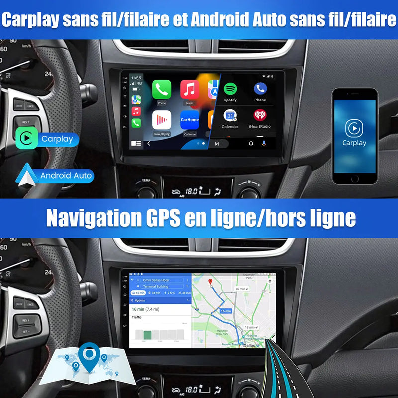 AWESAFE Android 13 Autoradio 9 pouces 2Go + 32 Go avec WiFi /Bluetooth/DSP/Android Auto & CarPlay sans fil - pour Suzuki Swift (2010-2017) AWESAFE
