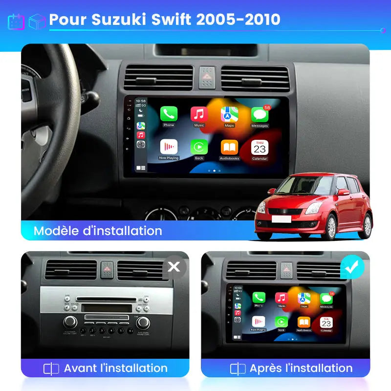 AWESAFE Android 13 Autoradio 9 pouces 2Go +64 Go avec WiFi /Bluetooth/DSP/Android Auto & CarPlay sans fil - pour Suzuki Swift (2005-2010) AWESAFE