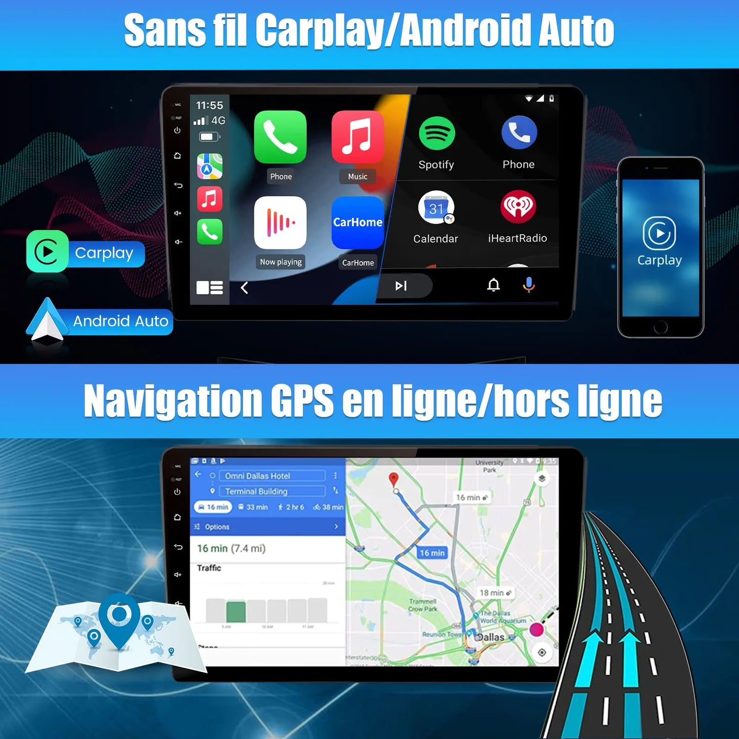 AWESAFE Android 13 Autoradio Stereo 9-Zoll Touchscreen für Peugeot 207 2006-2015 mit Bluetooth, 4G, UKW-Radio, Apple CarPlay & Android Auto AWESAFE