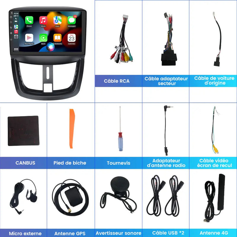 AWESAFE Android 13 Autoradio Stereo 9-Zoll Touchscreen für Peugeot 207 2006-2015 mit Bluetooth, 4G, UKW-Radio, Apple CarPlay & Android Auto AWESAFE