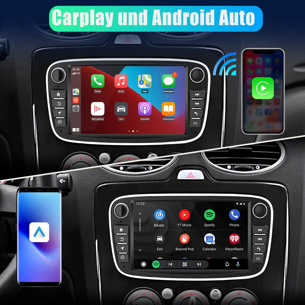 AWESAFE Android 13 Autoradio für Ford Focus Mondeo S-Max C-Max Galaxy, mit Navi Carplay Android Auto unterstützt Lenkrad Bedienung Bluetooth Mirrorlink FM RDS - Schwarz AWESAFE