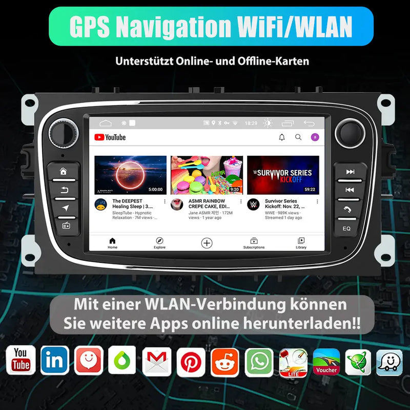 AWESAFE Android 13 Autoradio für Ford Focus Mondeo S-Max C-Max Galaxy, mit Navi Carplay Android Auto unterstützt Lenkrad Bedienung Bluetooth Mirrorlink FM RDS - Schwarz AWESAFE