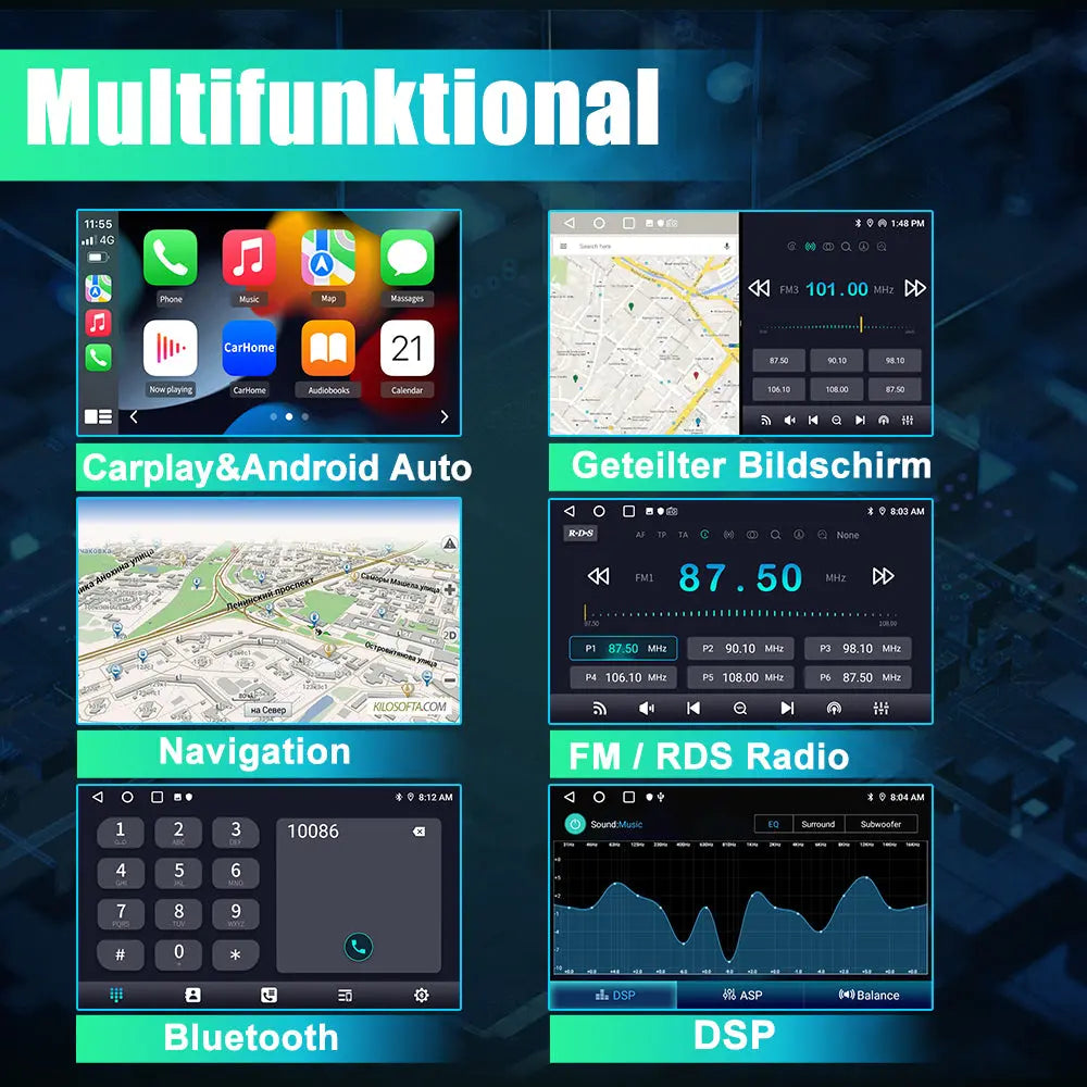 AWESAFE Android 13 Autoradio für Ford Focus Mondeo S-Max C-Max Galaxy, mit Navi Carplay Android Auto unterstützt Lenkrad Bedienung Bluetooth Mirrorlink FM RDS - Schwarz AWESAFE