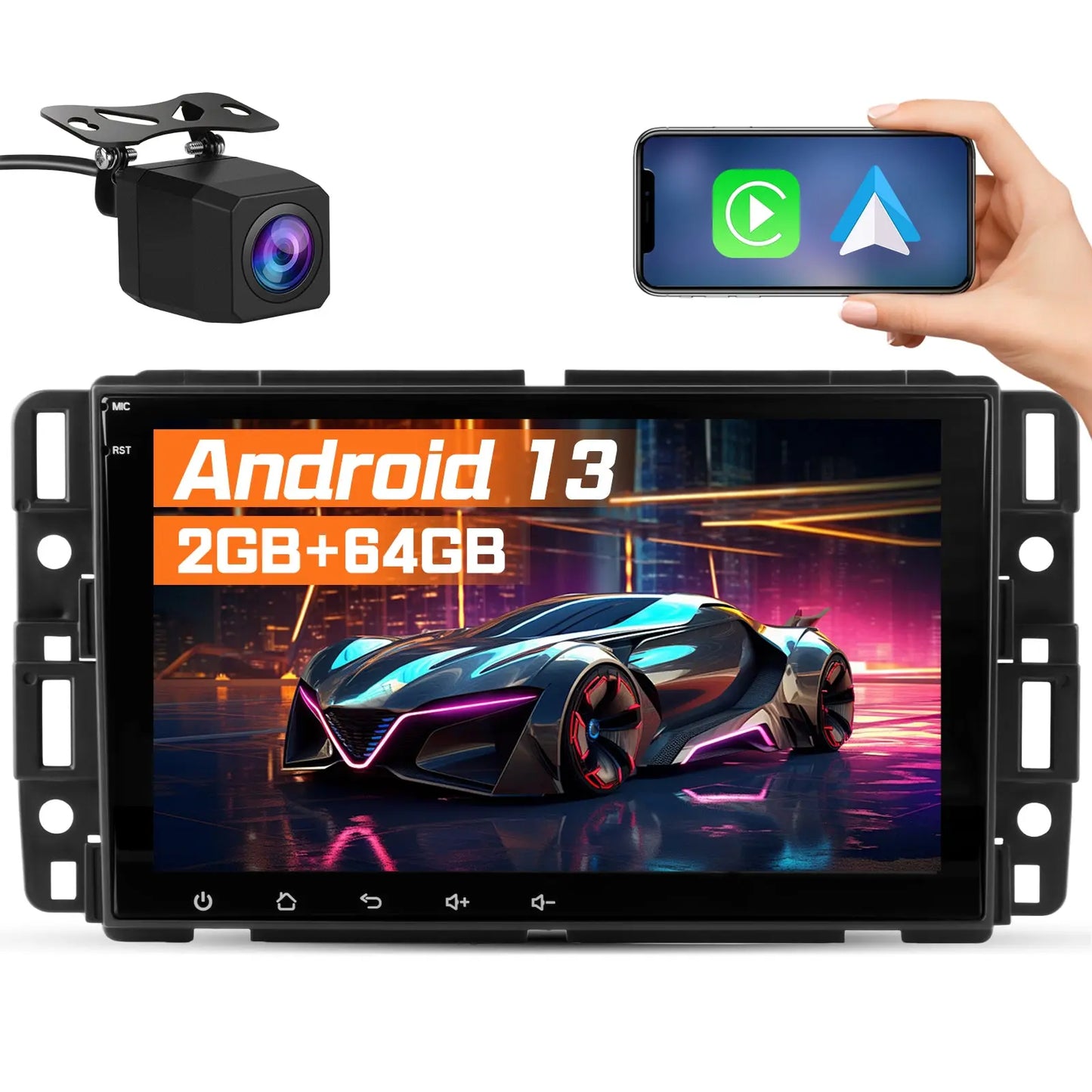 AWESAFE Android 13 Car Radio 8'' Touchscreen Stereo for GMC Sierra Yukon Chevrolet Buick Chevy Silverado,with GPS WiFi SWC Wireless CarPlay&Android Auto-2G+32G/64G AWESAFE