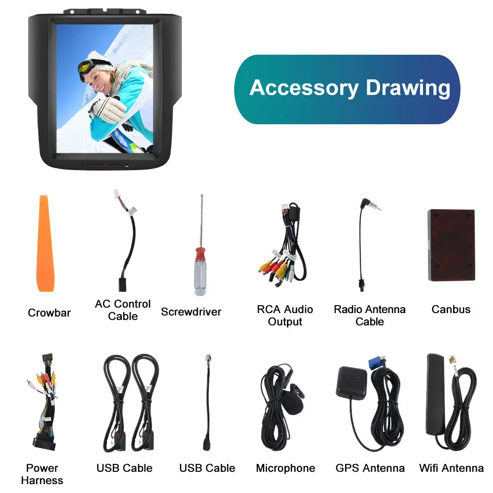 AWESAFE Android 13 Car Radio Stereo Compatible for Dodge Ram 2013-2018 1500 2500 3500 10.4 Inch T Style Bluetooth Radio with CarPlay & Andriod Auto GPS Navigation DSP AWESAFE