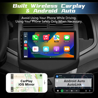 AWESAFE Android 13 Car Radio Stereo For Chevrolet Aveo Sonic 2011-2015 with Built-in Wireless Apple CarPlay & Android Auto AWESAFE