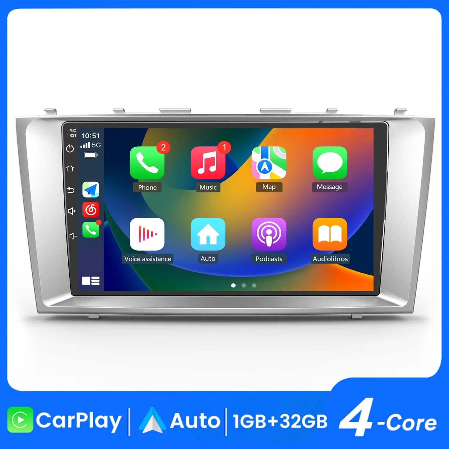 9-inch Android 13 Car Stereo With Wireless CarPlay For 2007-2011 Toyota Camry - GPS, WiFi, Backup Camera