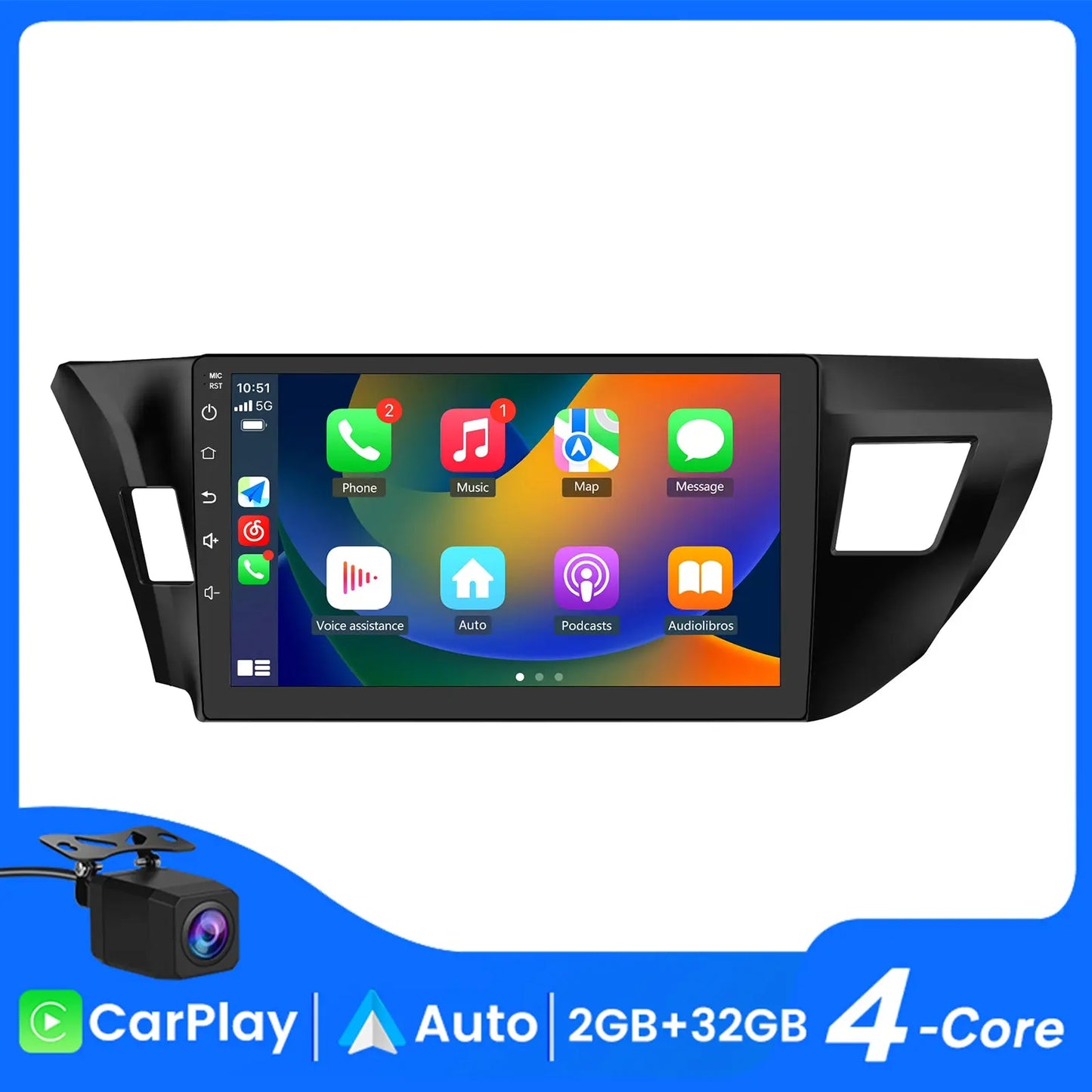 AWESAFE Android 13 Car Radio for Toyota Corolla 2014-2016 Built in Carplay/Android Auto,2G RAM 32G ROM with WiFi GPS Navigation Bluetooth Steering Wheel Control AWESAFE