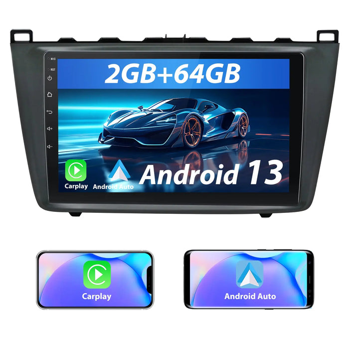 AWESAFE Android 13 Radio de Coche 9 Pulgadas 2GB+64GB con Bluetooth/GPS, CarPlay Inalámbrico y Android Auto para Mazda 6 Ultra 2008-2015 AWESAFE