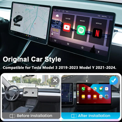 AWESAFE Android 13 System 15.6 Inch Entertainment Compatible for Tesla Model 3 2019-2023 Model Y 2021-2024, Wireless CarPlay Andriod Auto Touchscreen Display with Original car Style System 4K Bluetooth AWESAFE