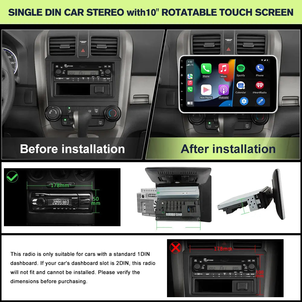 2 DIN 10-Inch Android 13 Rotatable Car Stereo – Touch Screen Radio With GPS, WiFi, 32GB, Apple Carplay & Android Auto