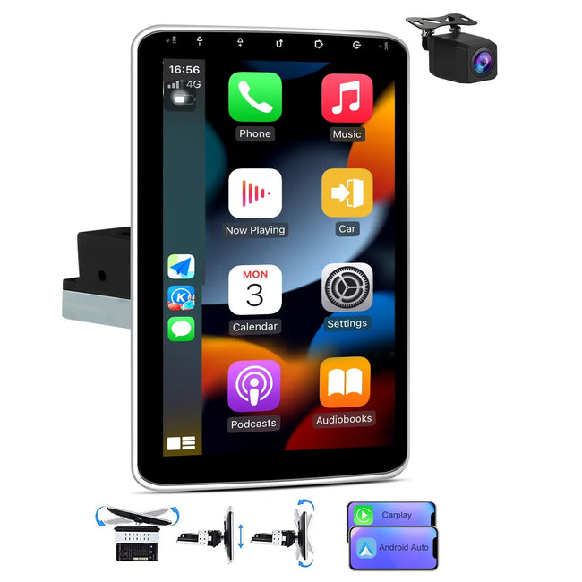 AWESAFE Android 13 [2GB+32GB] Single Din Car Stereo Rotatabl 10.1 Inch with CarPlay GPS WiFi USB AWESAFE