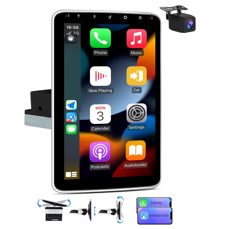 AWESAFE Android 13 [2GB+32GB] Single Din Car Stereo Rotatabl 10.1 Inch with CarPlay GPS WiFi USB AWESAFE
