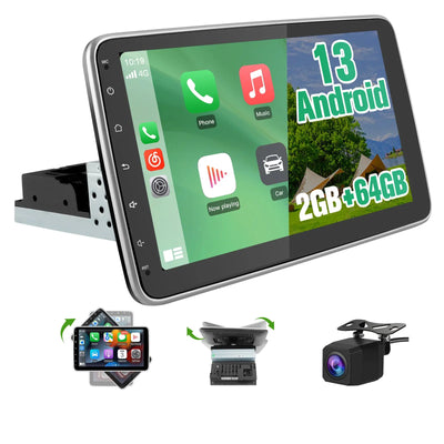 AWESAFE Android 13 [2GB+32GB] Single Din Car Stereo Rotatabl 10.1 Inch with CarPlay GPS WiFi USB AWESAFE
