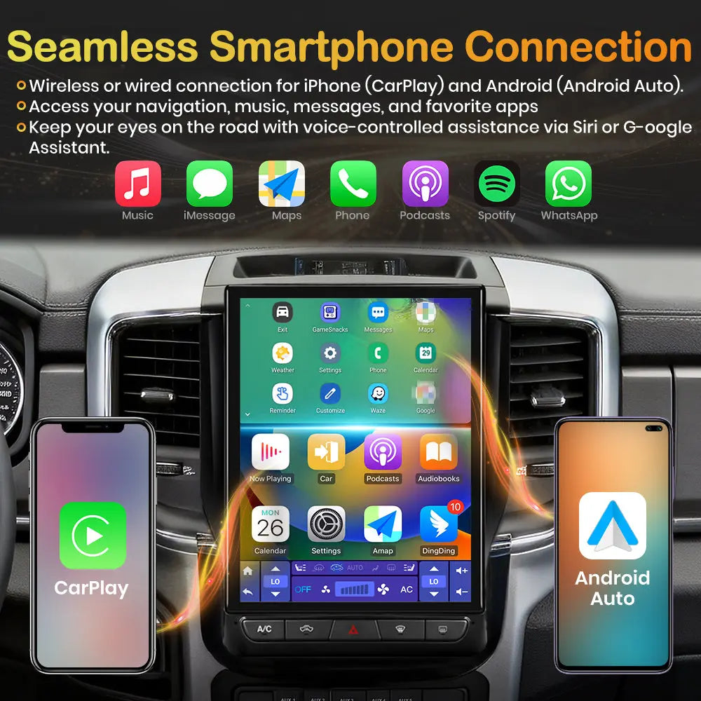 AWESAFE Android 15 12.1 Inch Car Radio Stereo for For Dodge RAM 2019-2023,Octa-Core 4GB RAM & 64GB ROM Headunit with Carpaly & Android Auto,Steering Wheel Control AWESAFE