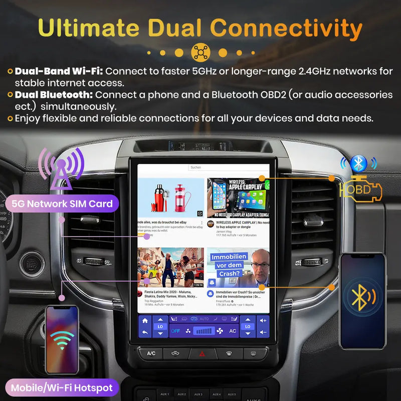 AWESAFE Android 15 12.1 Inch Car Radio Stereo for For Dodge RAM 2019-2023,Octa-Core 4GB RAM & 64GB ROM Headunit with Carpaly & Android Auto,Steering Wheel Control AWESAFE