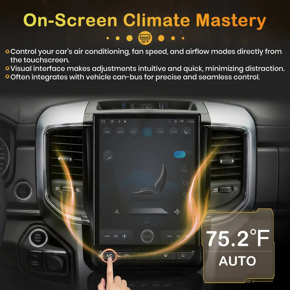 AWESAFE Android 15 12.1 Inch Car Radio Stereo for For Dodge RAM 2019-2023,Octa-Core 4GB RAM & 64GB ROM Headunit with Carpaly & Android Auto,Steering Wheel Control AWESAFE