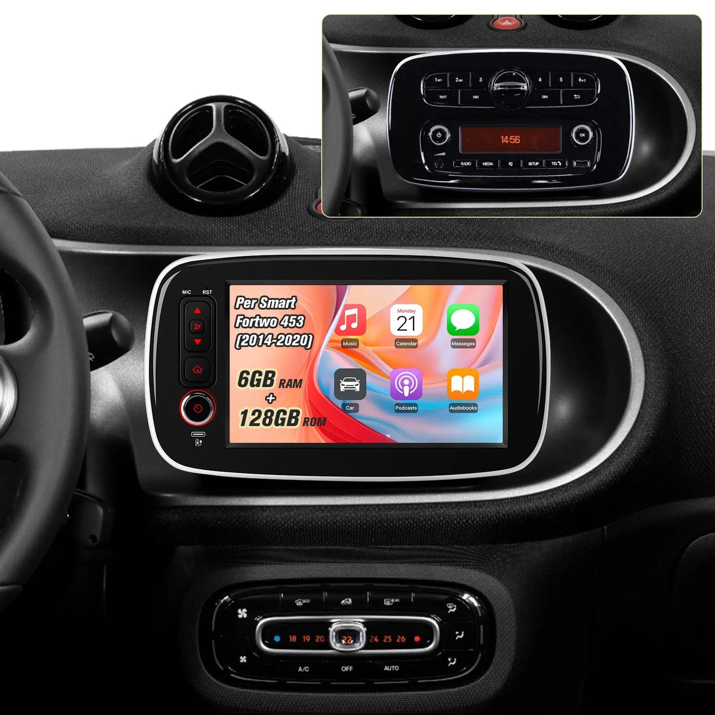 AWESAFE Android 15 [6GB +128GB] Autoradio CarPlay Android Auto per Mercedes Smart 453 Fortwo 2014-2020, 8 Pollici Car Radio con BT GPS FM RDS (Applicabile solo ai veicoli con touchscreen originale) AWESAFE