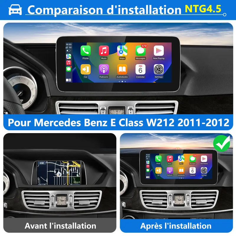 AWESAFE Android Autoradio 10,25 pouces 4+64 Go avec Bluetooth, GPS, Android Auto & CarPlay sans fil - pour Mercedes Classe E W212 (2011-2012 NTG 4.5) AWESAFE