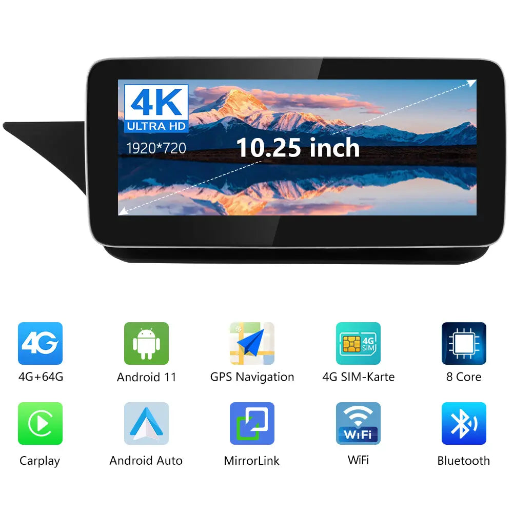 AWESAFE Android Autoradio 10,25 pouces 4+64 Go avec Bluetooth, GPS, Android Auto & CarPlay sans fil - pour Mercedes Classe E W212 (2011-2012 NTG 4.5) AWESAFE