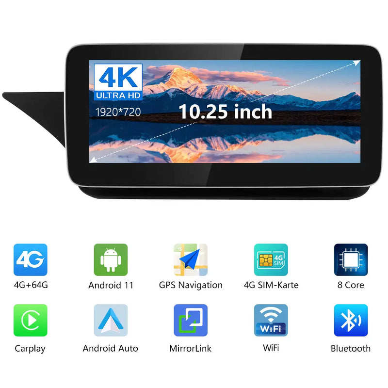 AWESAFE Android Autoradio 10,25 pouces 4+64 Go avec Bluetooth, GPS, Android Auto & CarPlay sans fil - pour Mercedes Classe E W212 (2011-2012 NTG 4.5) AWESAFE