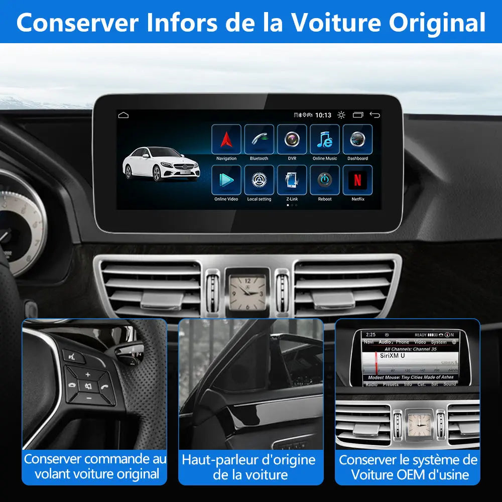AWESAFE Android Autoradio 10,25 pouces 4+64 Go avec Bluetooth, GPS, Android Auto & CarPlay sans fil - pour Mercedes Classe E W212 (2011-2012 NTG 4.5) AWESAFE