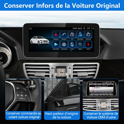 AWESAFE Android Autoradio 10,25 pouces 4+64 Go avec Bluetooth, GPS, Android Auto & CarPlay sans fil - pour Mercedes Classe E W212 (2011-2012 NTG 4.5) AWESAFE