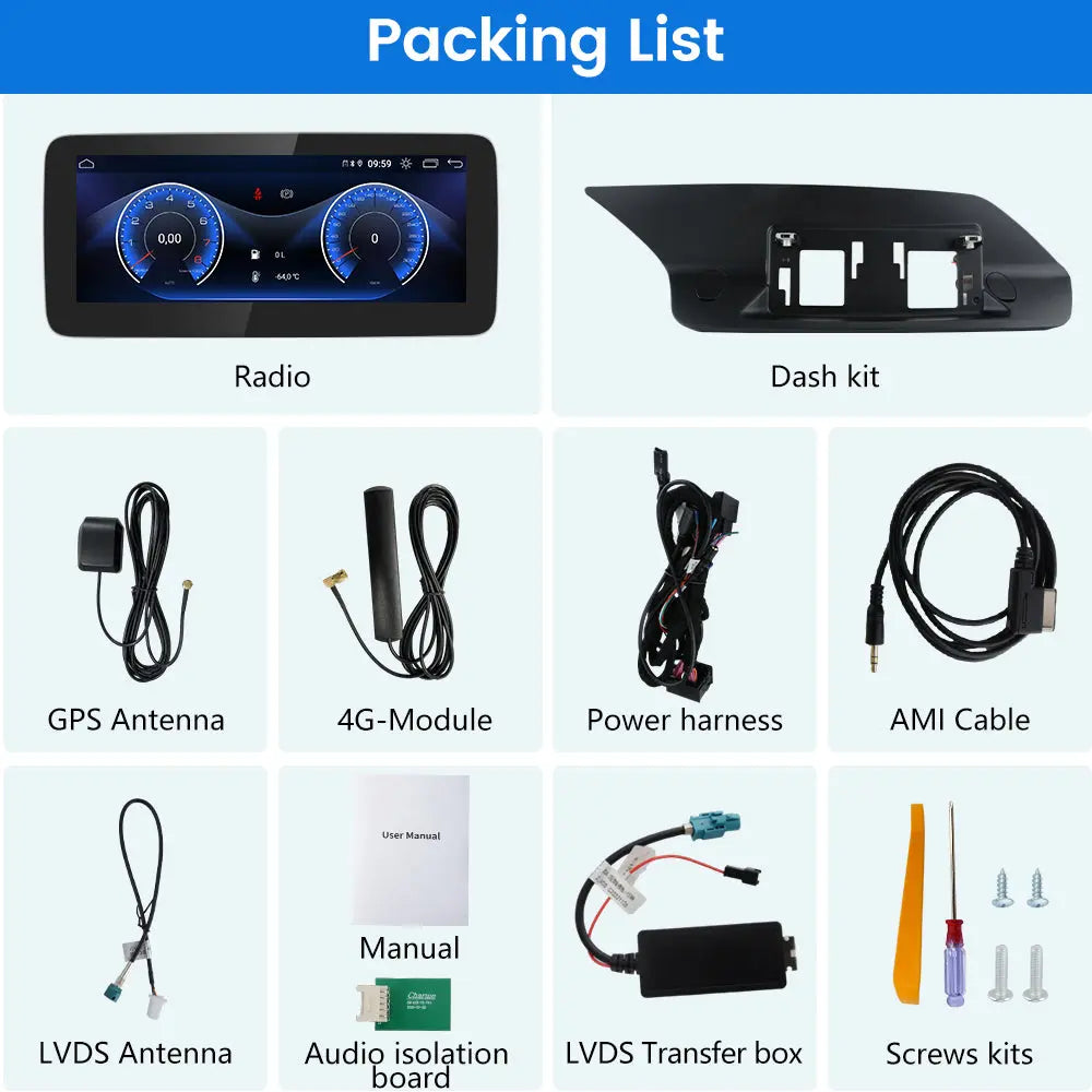 AWESAFE Android Autoradio 10,25 pouces 4+64 Go avec Bluetooth, GPS, Android Auto & CarPlay sans fil - pour Mercedes Classe E W212 (2011-2012 NTG 4.5) AWESAFE