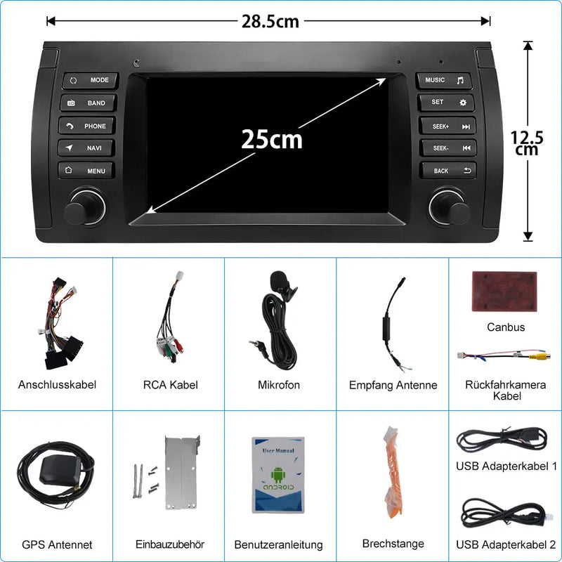 AWESAFE Android Autoradio für BMW E39 1 Din Android 12 Radio mit Navigation Carplay Android Auto unterstützt Bluetooth FM DAB+ WiFi USB AWESAFE