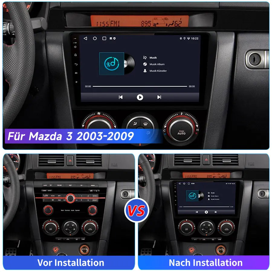 AWESAFE Android Autoradio für Mazda 3 2003-2009 Android 12 Radio mit Navigation Carplay Android Auto Bluetooth Unterstützt Bluetooth FM DAB+ WiFi WLAN USB SD AWESAFE