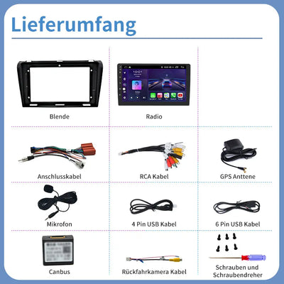 AWESAFE Android Autoradio für Mazda 3 2003-2009 Android 12 Radio mit Navigation Carplay Android Auto Bluetooth Unterstützt Bluetooth FM DAB+ WiFi WLAN USB SD AWESAFE