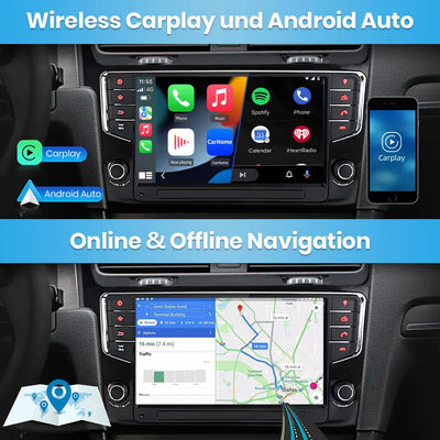 AWESAFE Android Autoradio für VW Golf 7 / VII (2013-2017) 2GB+32GB with 9 Zoll Touchscreen, CarPlay, Android Auto, FM Radio, Bluetooth, WLAN, Navigtion, Lenkradsteuerung AWESAFE
