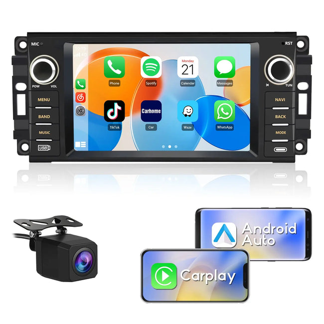 AWESAFE Android Car Radio Stereo with CarPlay GPS SWC FM Radio for Jeep Wrangler Unlimited Chrys 2005-2018 AWESAFE