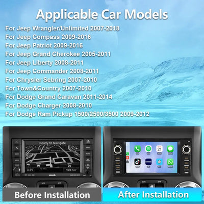 AWESAFE Android Car Radio Stereo with CarPlay GPS SWC FM Radio for Jeep Wrangler Unlimited Chrys 2005-2018 AWESAFE