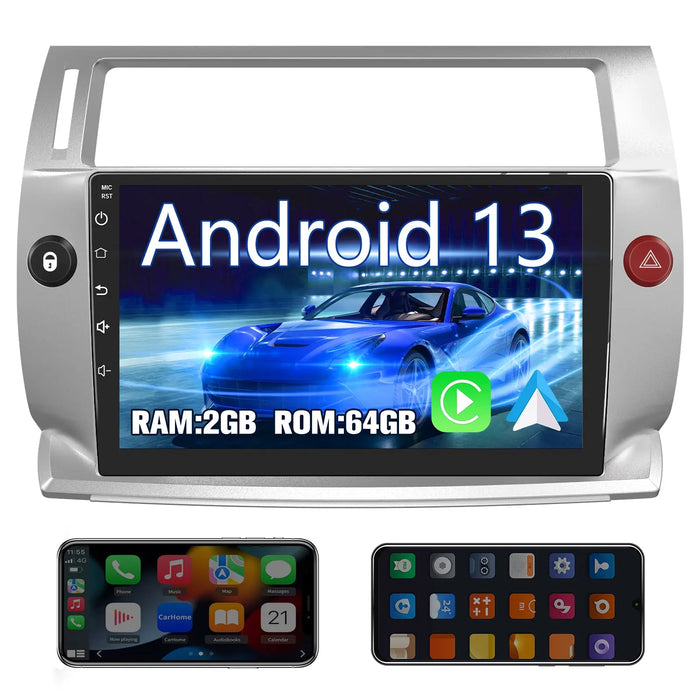 AWESAFE Android Car Stereo Para Citroen c4 2004-2009 Actualización de Radio con Pantalla táctil con Carplay inalámbrico Android Auto, Soporte Bluetooth WiFi navegación GPS AWESAFE