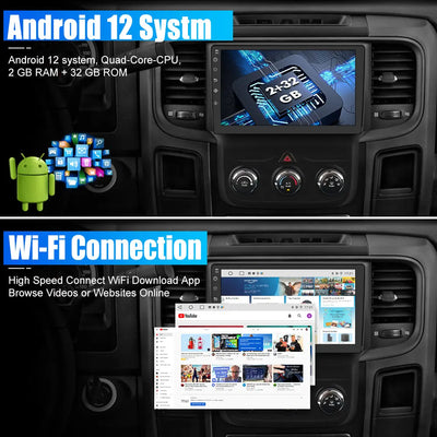 AWESAFE Android Car Stereo for Dodge RAM 1500 2500 3500 2013 2014 2015 2016 2017 2018, Android Touch Screen Radio Replacement with Wireless CarPlay Android Auto - 2+32GB (Only fit Manual AC) AWESAFE