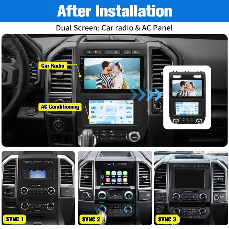 AWESAFE Android Car Stereo for Ford F150 2015 2016 2017 2018 2019 2020 Dual Screen Radio Upgrade, Touch Screen Car Navigation with Digital AC Climate, Built in Carplay/Android Auto/4G WiFi (4G+64GB) Visit the AWESAFE Store