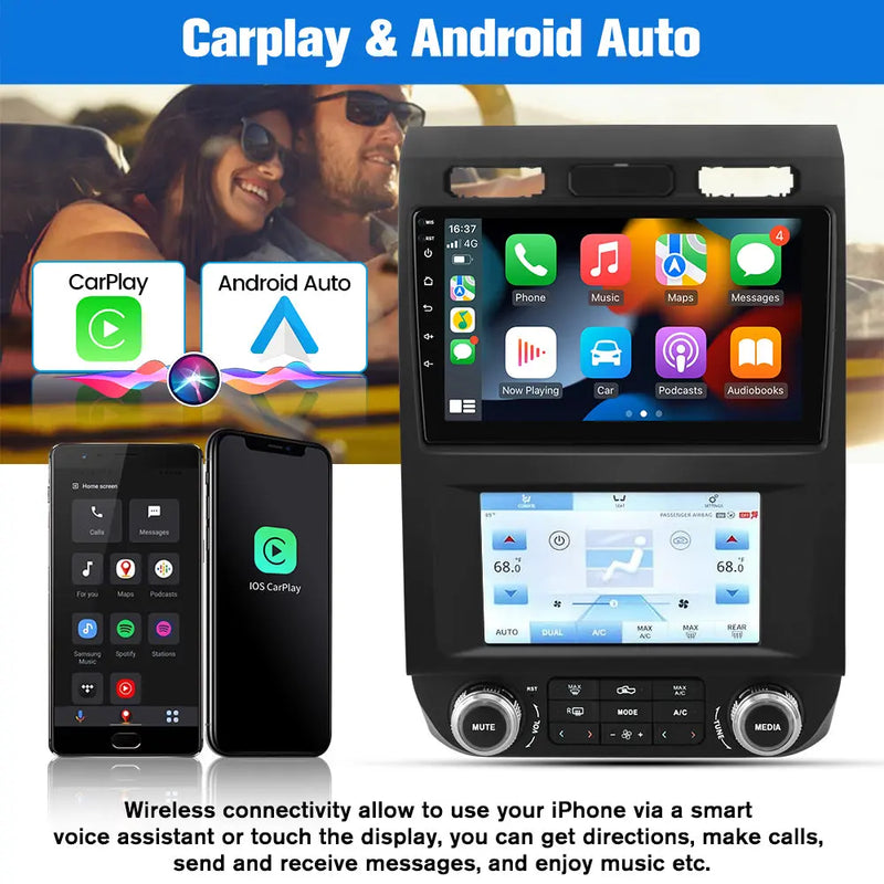 AWESAFE Android Car Stereo for Ford F150 2015 2016 2017 2018 2019 2020 Dual Screen Radio Upgrade, Touch Screen Car Navigation with Digital AC Climate, Built in Carplay/Android Auto/4G WiFi (4G+64GB) Visit the AWESAFE Store