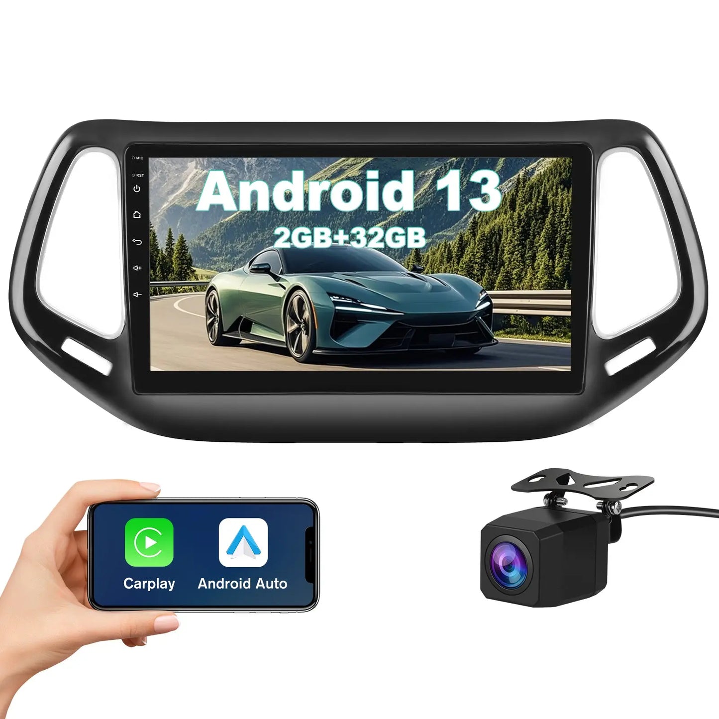 AWESAFE Android Car Stereo for Jeep Compass 2017 2018 2019 2020 10" Touchscreen Radio, for Jeep Compass CarPlay&Android Auto, GPS Navigation WiFi AM FM - 2GB+64GB AWESAFE