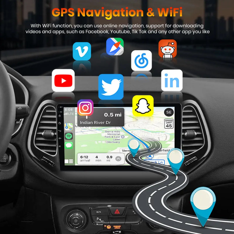 AWESAFE Android Car Stereo for Jeep Compass 2017 2018 2019 2020 10" Touchscreen Radio, for Jeep Compass CarPlay&Android Auto, GPS Navigation WiFi AM FM - 2GB+64GB AWESAFE