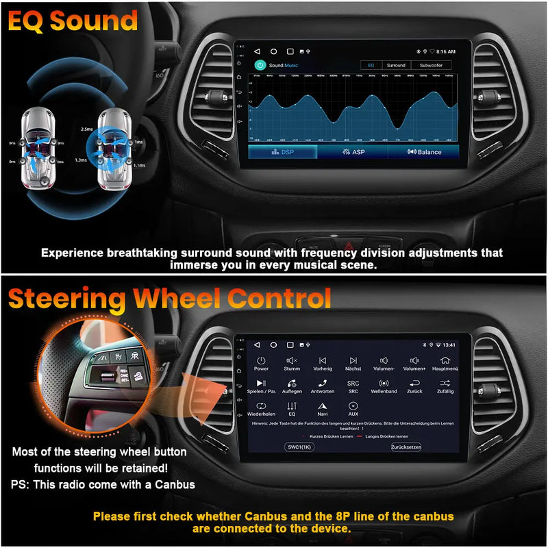 AWESAFE Android Car Stereo for Jeep Compass 2017 2018 2019 2020 10" Touchscreen Radio, for Jeep Compass CarPlay&Android Auto, GPS Navigation WiFi AM FM - 2GB+64GB AWESAFE